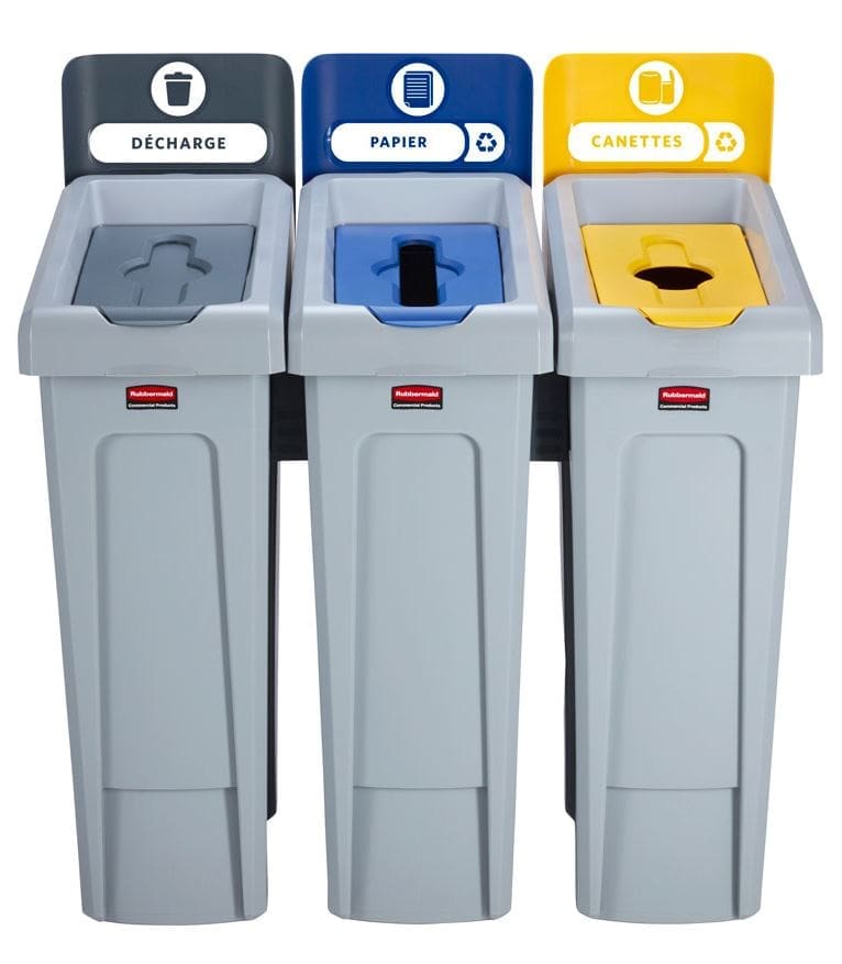 STATION DE RECYCLAGE SLIM JIM 3 FLUX NOIR / BLEU / JAUNE RUBERMAID