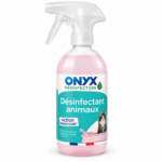 Désinfectant animaux ONYX en spray, action bactéricide, nettoie les surfaces et élimine les mauvaises odeurs d’origine animale.