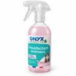 Spray désinfectant animaux ONYX avec action bactéricide pour nettoyer les surfaces et éliminer les odeurs d’origine animale.