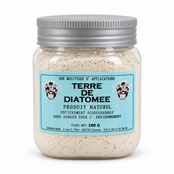 Pot de Terre de Diatomée Dousselin 100g, produit naturel anti-insectes pour parasites domestiques et animaliers.