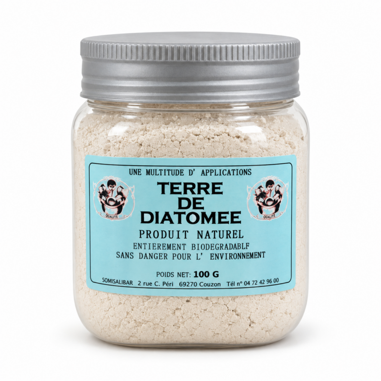 Pot de Terre de Diatomée Dousselin 100g, produit naturel anti-insectes pour parasites domestiques et animaliers.