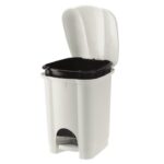 Poubelle à pédale blanche 6 litres avec couvercle ouvert et seau intérieur noir.