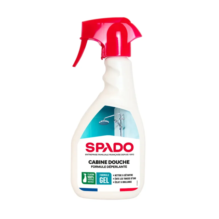 Pulvérisateur blanc et rouge de nettoyant cabine de douche SPADO 500 ml, formule gel déperlante