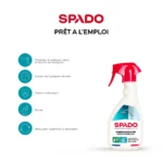 Visuel SPADO présentant les étapes d’utilisation du nettoyant cabine de douche prêt à l’emploi