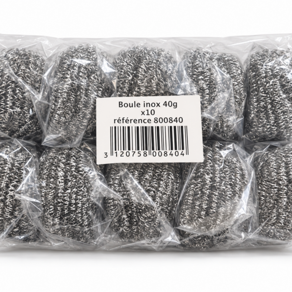 Sachet de 10 boules inox 40 g référence 800840 pour récurage et nettoyage professionnel