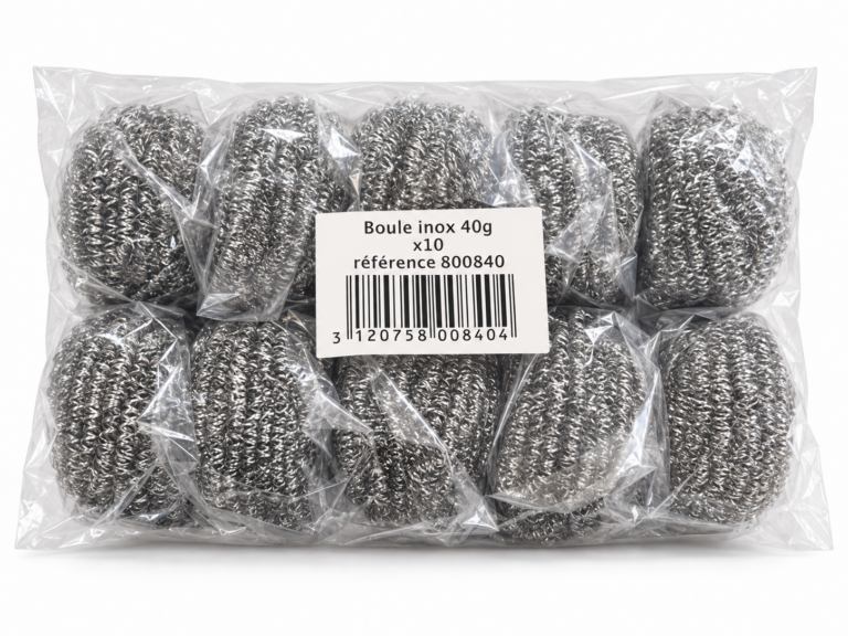 Sachet de 10 boules inox 40 g référence 800840 pour récurage et nettoyage professionnel