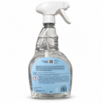 Vue arrière du pulvérisateur Clean Odor Menthe Le Vrai Professionnel 750 ml, avec étiquette du mode d’emploi et des précautions d’utilisation.