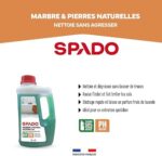 Flacon de nettoyant marbre et pierres naturelles SPADO 1 L avec ses avantages : pH neutre, séchage rapide et parfum lavande