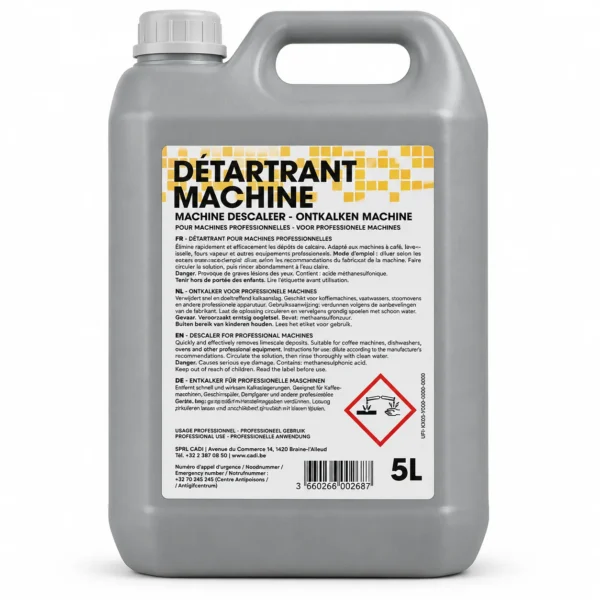Bidon 5L de Détartrant Machine GAO pour le détartrage des lave-vaisselle et machines professionnelles.