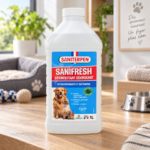 Vue trois-quarts du désinfectant odorisant SANITERPEN SANIFRESH 1L, formule concentrée à diluer pour l’entretien et la désinfection des surfaces.