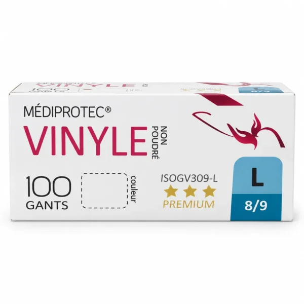 Boîte ouverte de 100 gants vinyle non poudrés Médiprotec ISOGV309-L