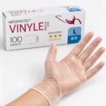 Gant vinyle transparent non poudré Médiprotec taille L porté à la main