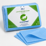 Lavettes bleues ajourées Techline Essential 51 x 36 cm avec sachet de 25 et vue détaillée du non-tissé.