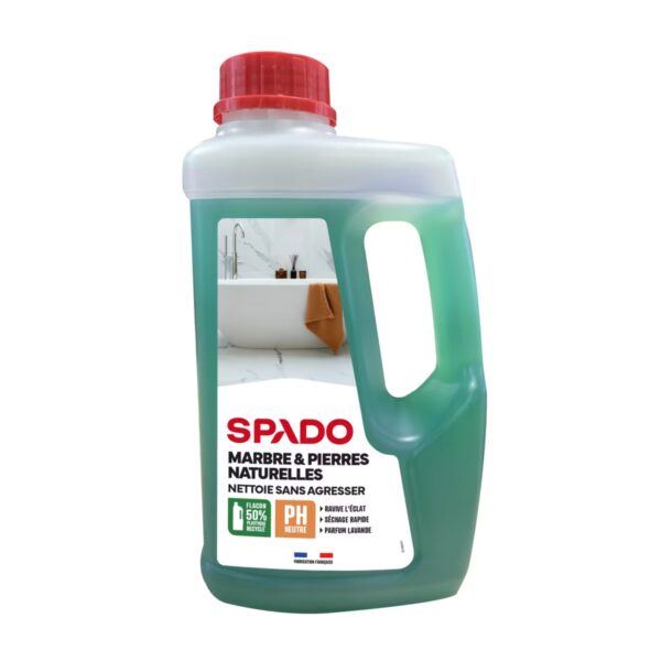 Flacon vert de nettoyant marbre et pierres naturelles SPADO 1 L avec poignée et bouchon rouge