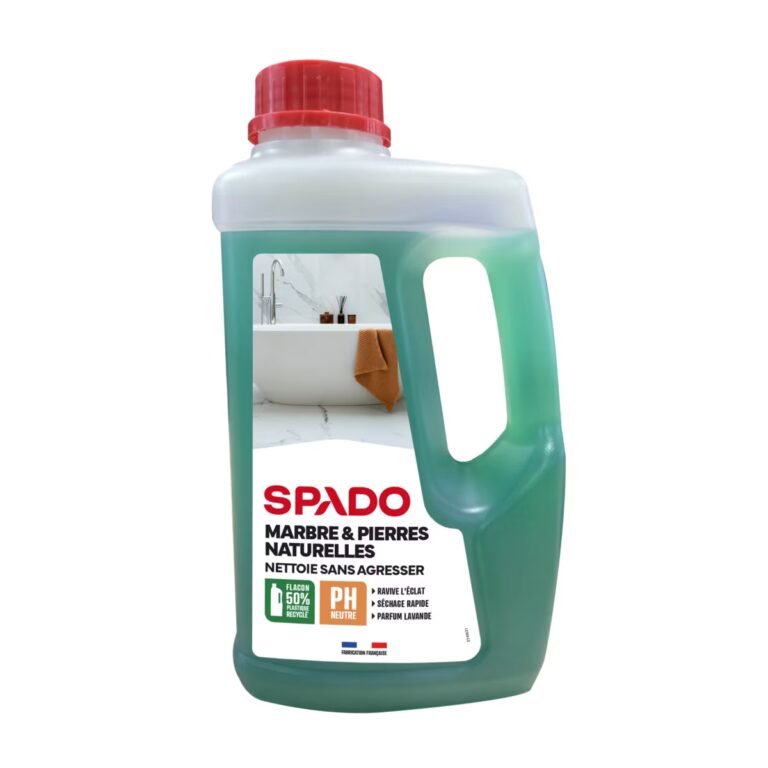Flacon vert de nettoyant marbre et pierres naturelles SPADO 1 L avec poignée et bouchon rouge