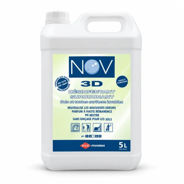 Bidon blanc de NOV 3D Pamplemousse 5 L présenté de face sur fond blanc.