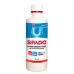 Flacon blanc de super déboucheur gel ultra concentré SPADO 500 ml, avec étiquette bleue et rouge, présenté de face sur fond blanc.