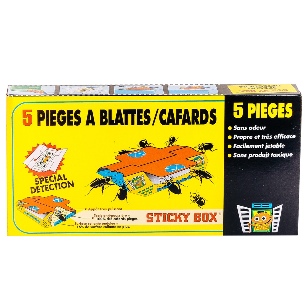 Sticky Box 5 pièges à blattes et cafards – Face Boîte de 5 pièges Sticky Box pour blattes et cafards – vue de face