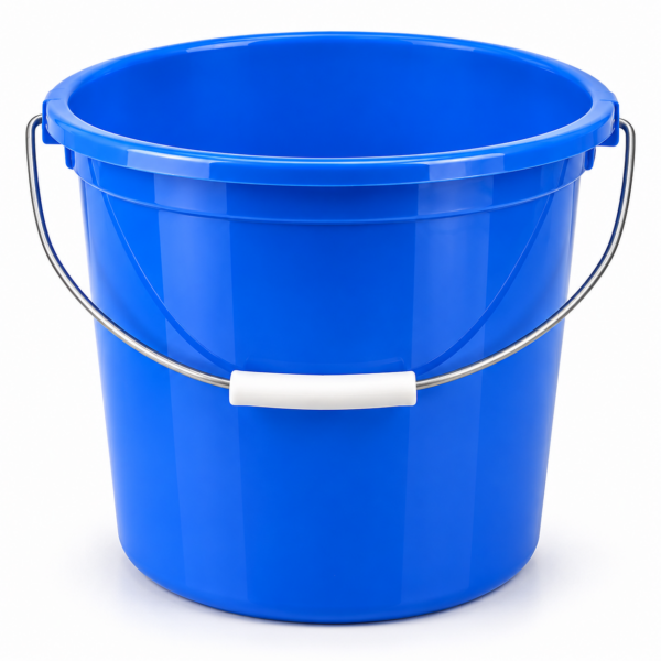 Seau rond bleu 12 litres avec anse métallique et poignée plastique blanche
