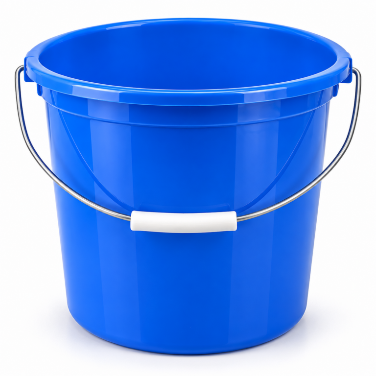Seau rond bleu 12 litres avec anse métallique et poignée plastique blanche