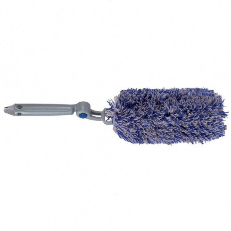 Plumeau Daster en fibres acryliques bleu et gris avec poignée articulée pour le dépoussiérage