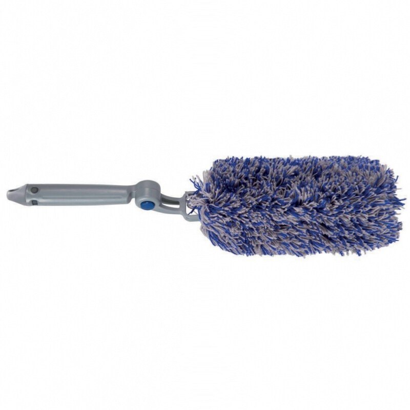 Plumeau Daster acrylique bleu et gris Plumeau Daster en fibres acryliques bleu et gris avec poignée articulée pour le dépoussiérage