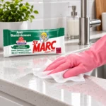 Les lingettes St Marc permettent de nettoyer facilement les zones fréquemment touchées comme les poignées de porte et autres surfaces du quotidien.
