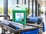 Bidon MATEX 5L avec matériel professionnel de nettoyage des vitres sur un chariot d’entretien