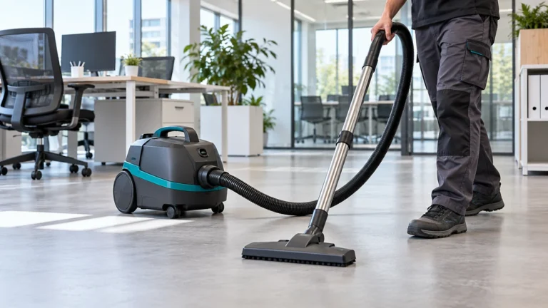 Illustration d'un aspirateur professionnel utilisé pour nettoyer le sol de bureaux