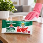 Mise en situation des lingettes St Marc Anti-Bactériennes pour nettoyer, désinfecter et assainir les surfaces du quotidien.